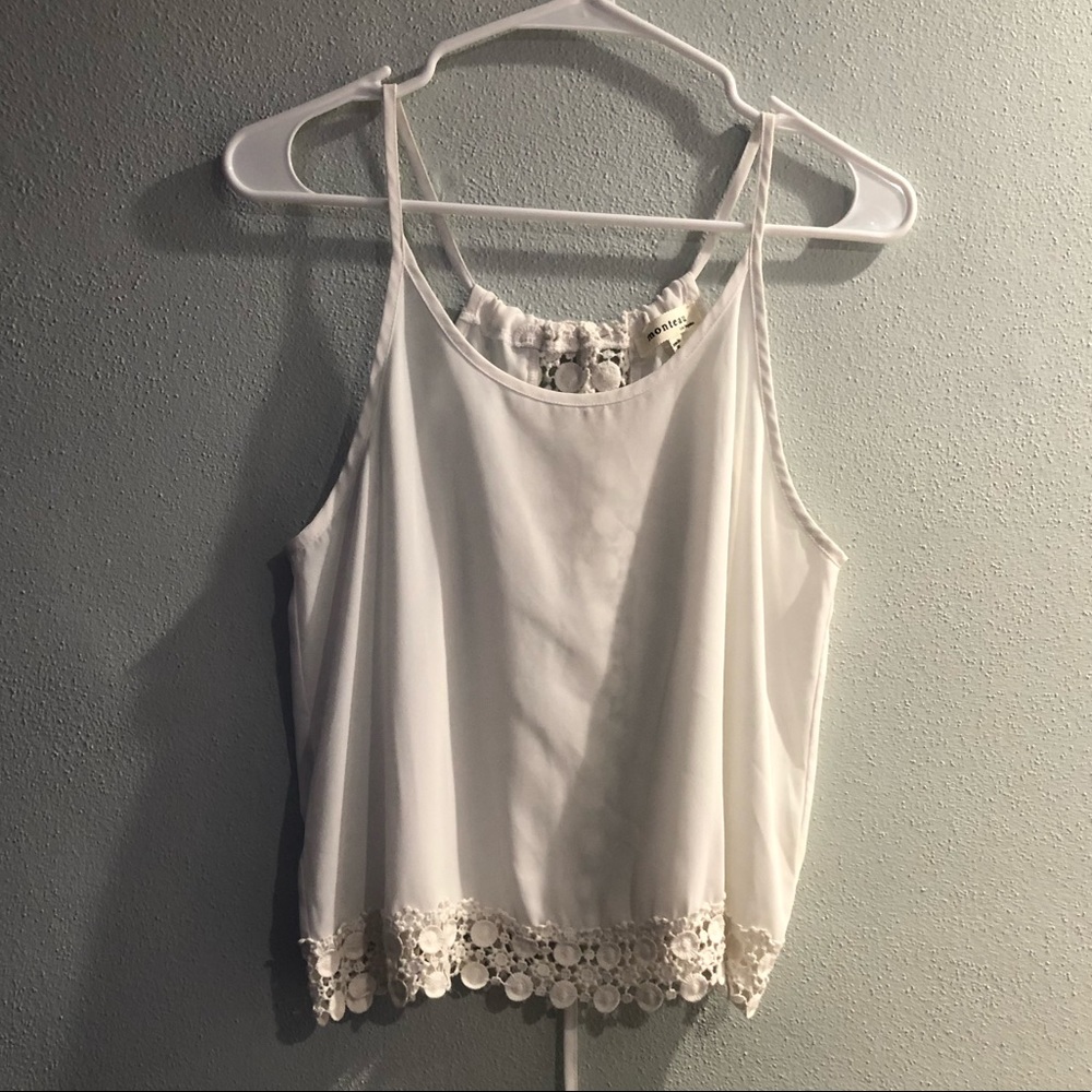 White tank top with crochet details